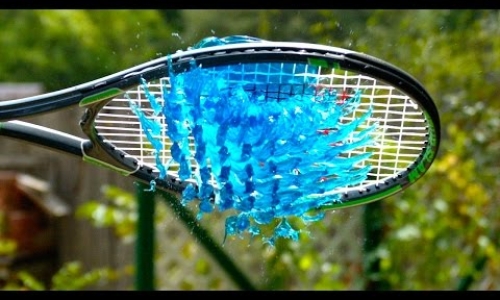 Guys Throw Jelly Through Tennis Racket In Slow Mo