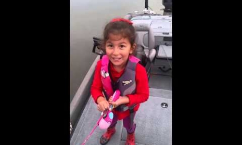Little Girl Catches 5 lb Fish With A Barbie Fishing Pole